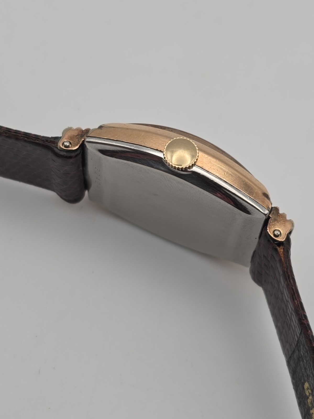 Vintage Benrus Three-Tone Tank Watch Copper Salmon Dial Hooded Lugs RUNNING