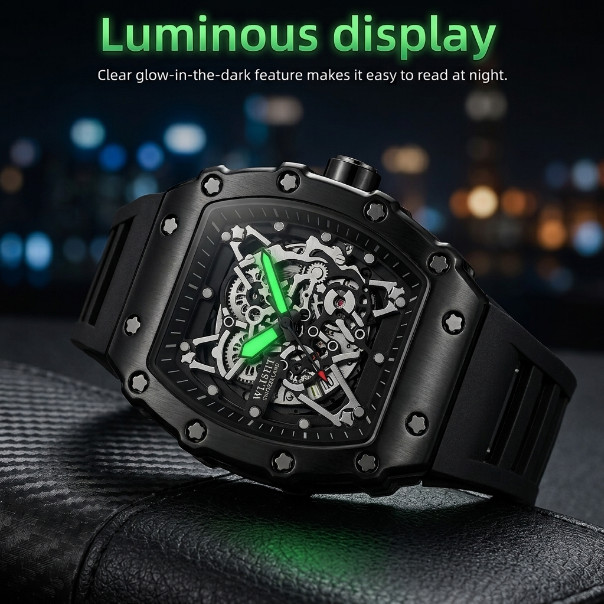 The Chronos Elite Luxury Sport Watch – Dark Urban Style – Tonneau Barrel Design