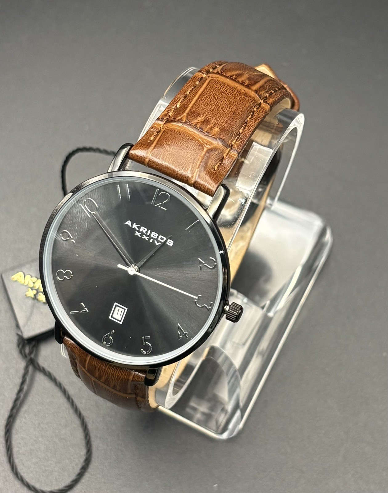 Akribos Black SS Casel, Genuine Leather Crocodile Band AK1077BK – FREE SHIPPING