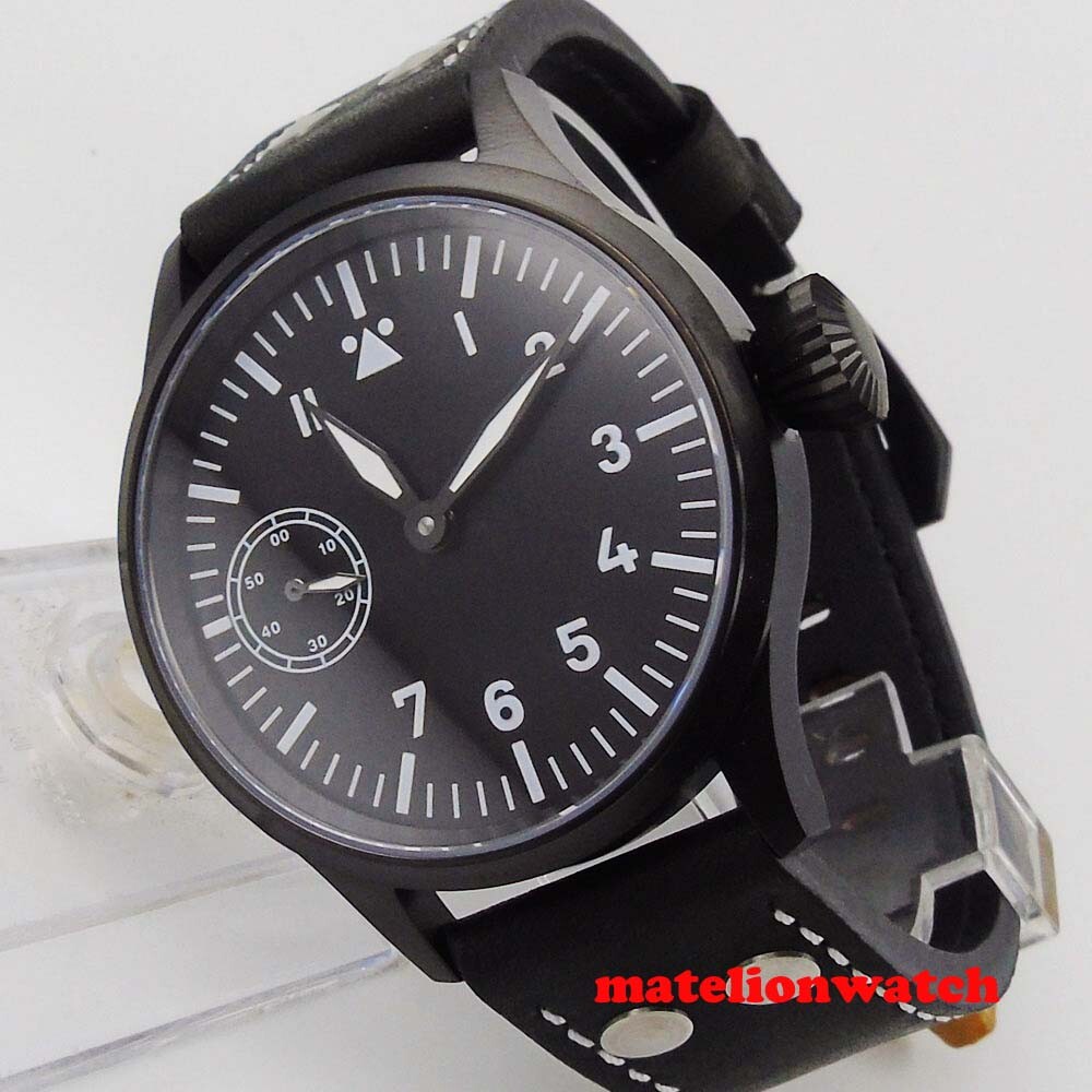 CORGEUT 43mm Black PVD Coated Hand Winding Men’s Watch 6497 Black Sterile Dial