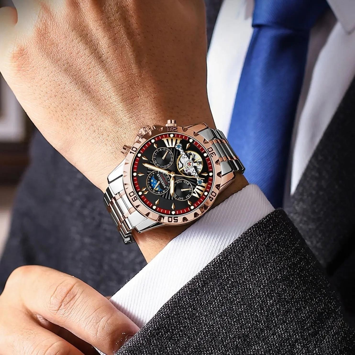 43MM POEDAGAR Automatic Luxury Watch Men’s Waterproof Stainless Steel Analog NEW
