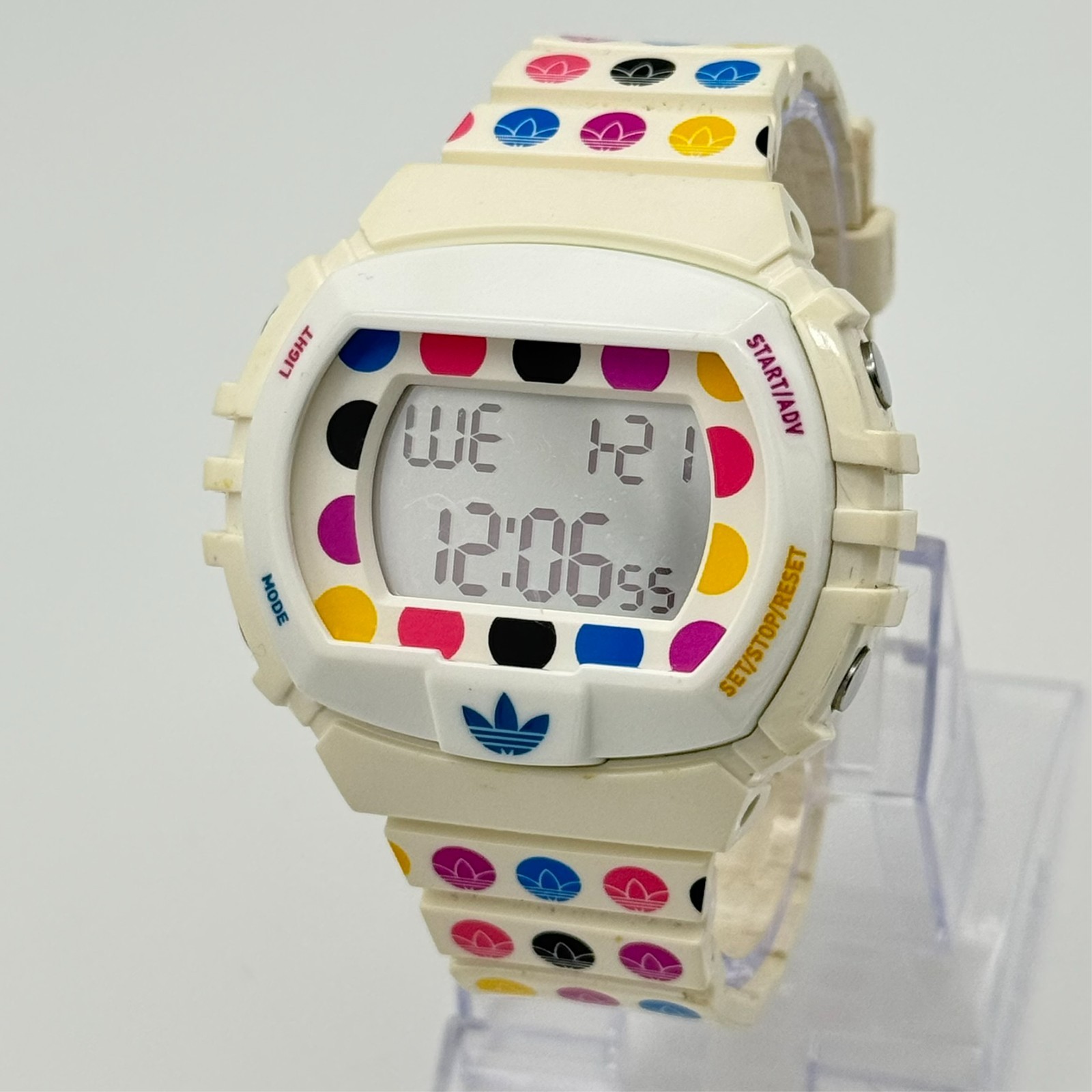 Unisex ADIDAS White & Multicolor Rubber Modern Digital Sport Watch, 53mm ADH6133