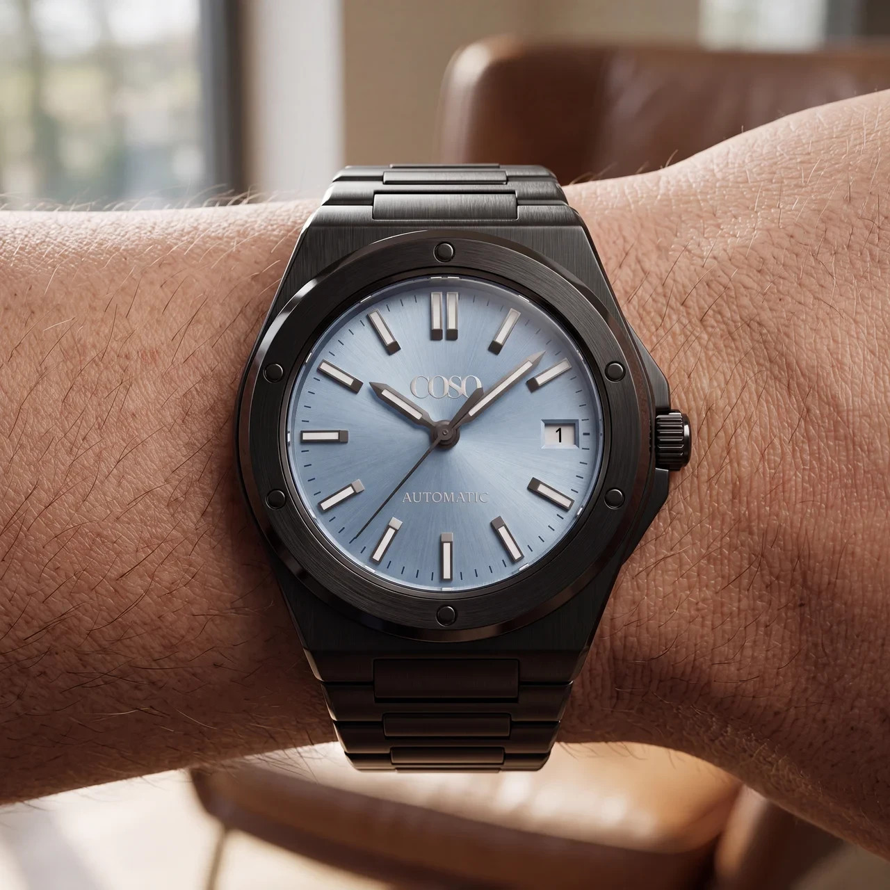 COSO Valtor Automatic Ice Blue Dial Black Steel Bracelet