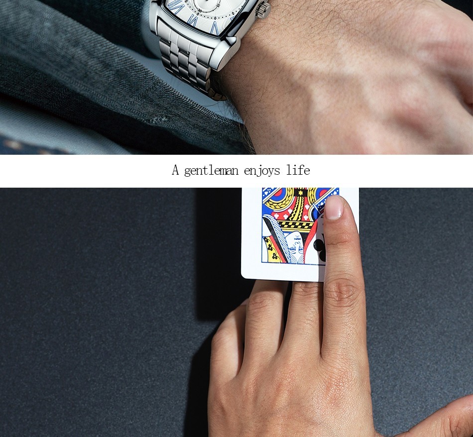 CHENXI Men’s Stainless Steel Rectangle Luminous Business Calendar Quartz Watch