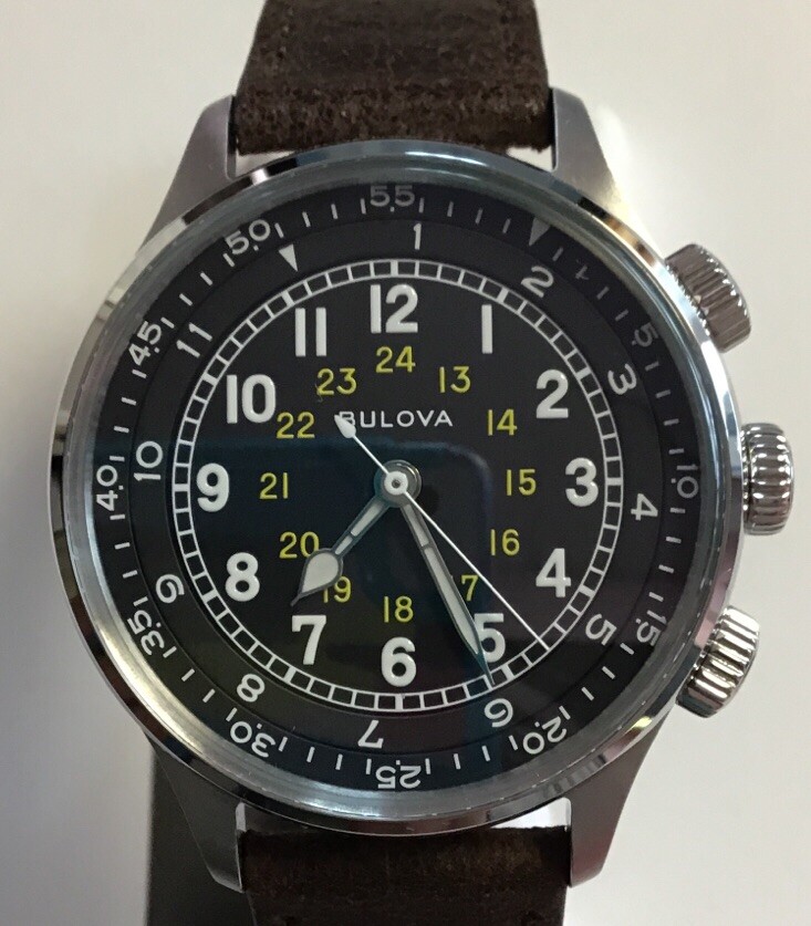 BULOVA Men’s A-15 Pilot Military Brown Leather Strap NATO Automatic WATCH 96A245
