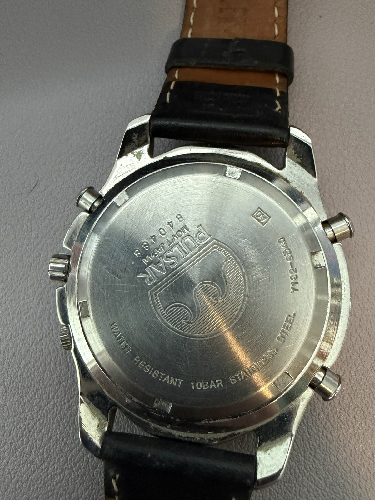 Vintage Pulsar Chronograph 100m Y182 Watch White Dial — For Parts or Repair