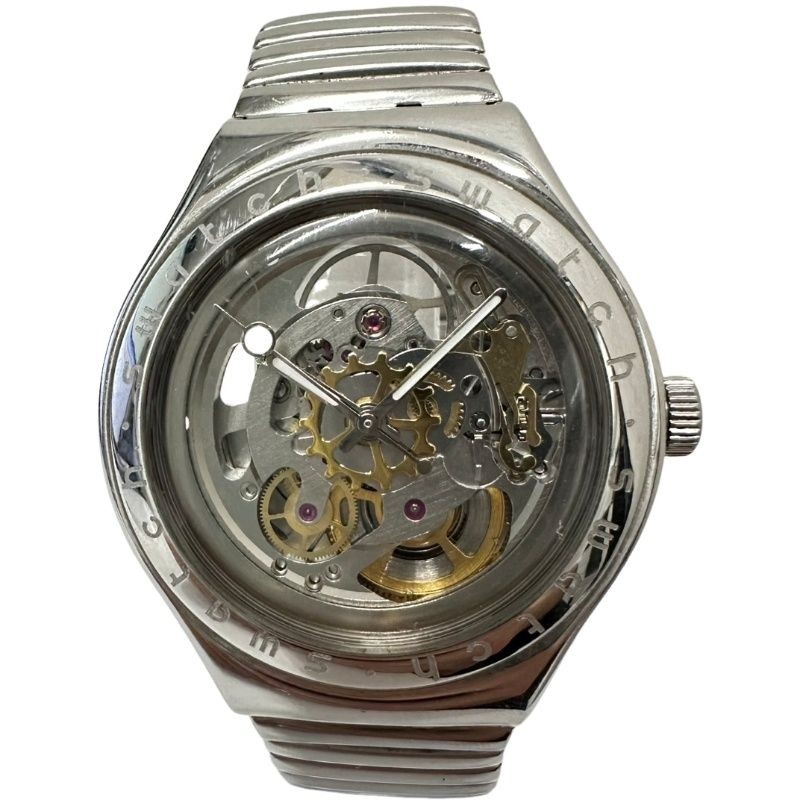 SWATCH Irony YAS100G Mens Automatic Skeleton Dial SS Watch Used Working