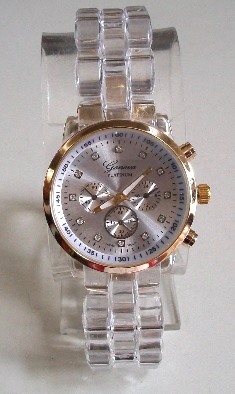 Women’s Fashion Clear & Gold Finish Boyfriend Geneva Casual Wrist Watch