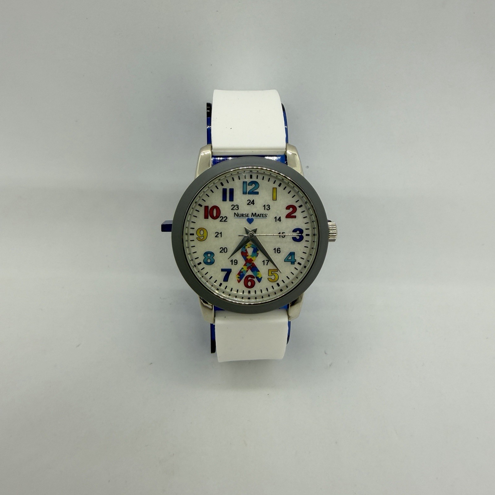 Nurse Mates Autism Awareness nurse watch water-resistant silicone strap – White