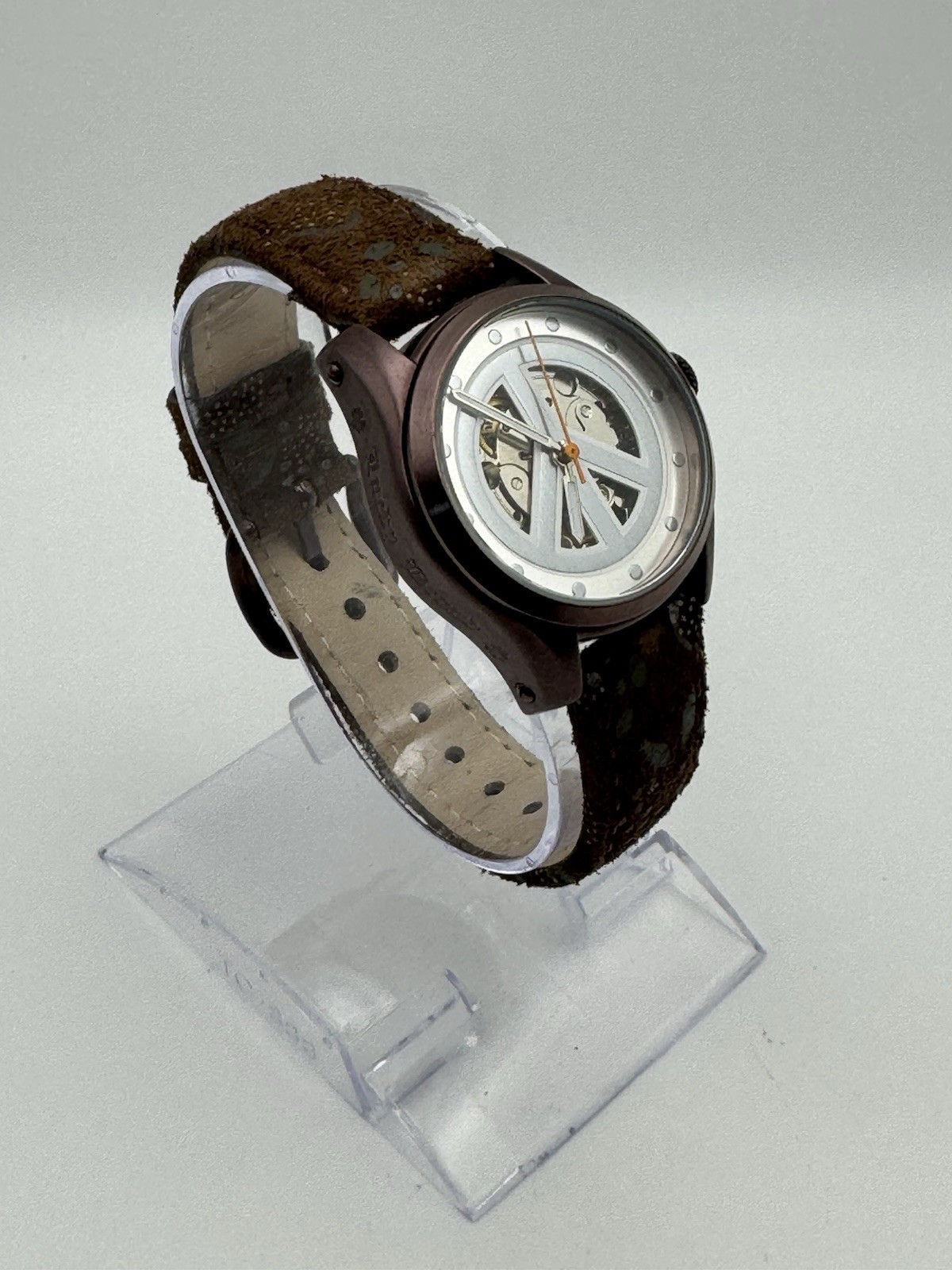 Lucky Brand Peace Skeleton Automatic Bronze Leather Ladies Wrist Watch