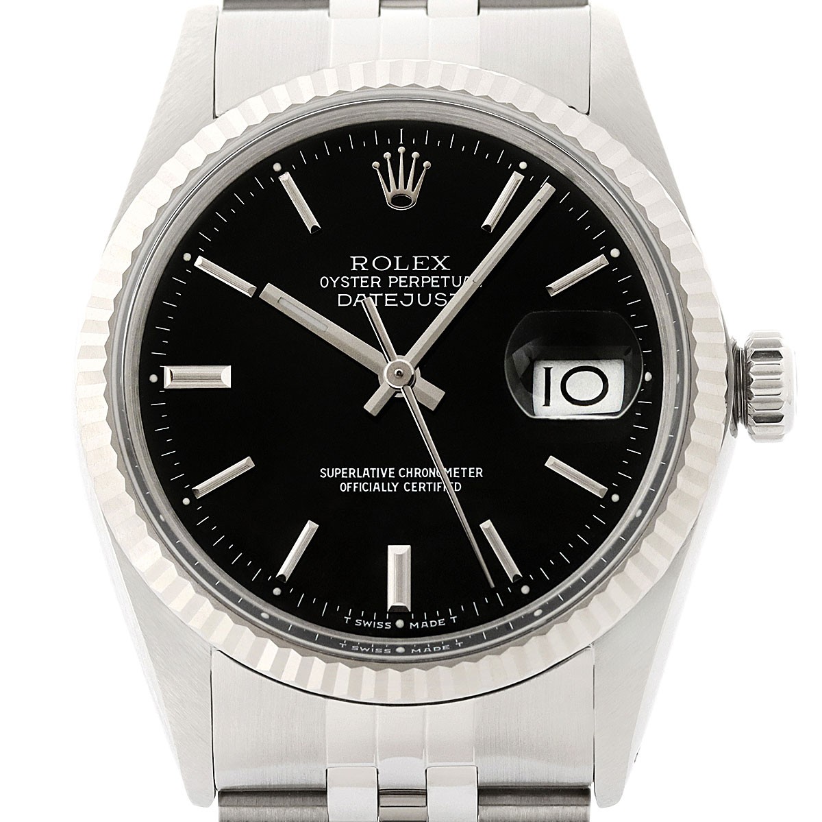 Rolex Datejust Black Dial 18K White Gold & SS Jubilee Band Watch 16014