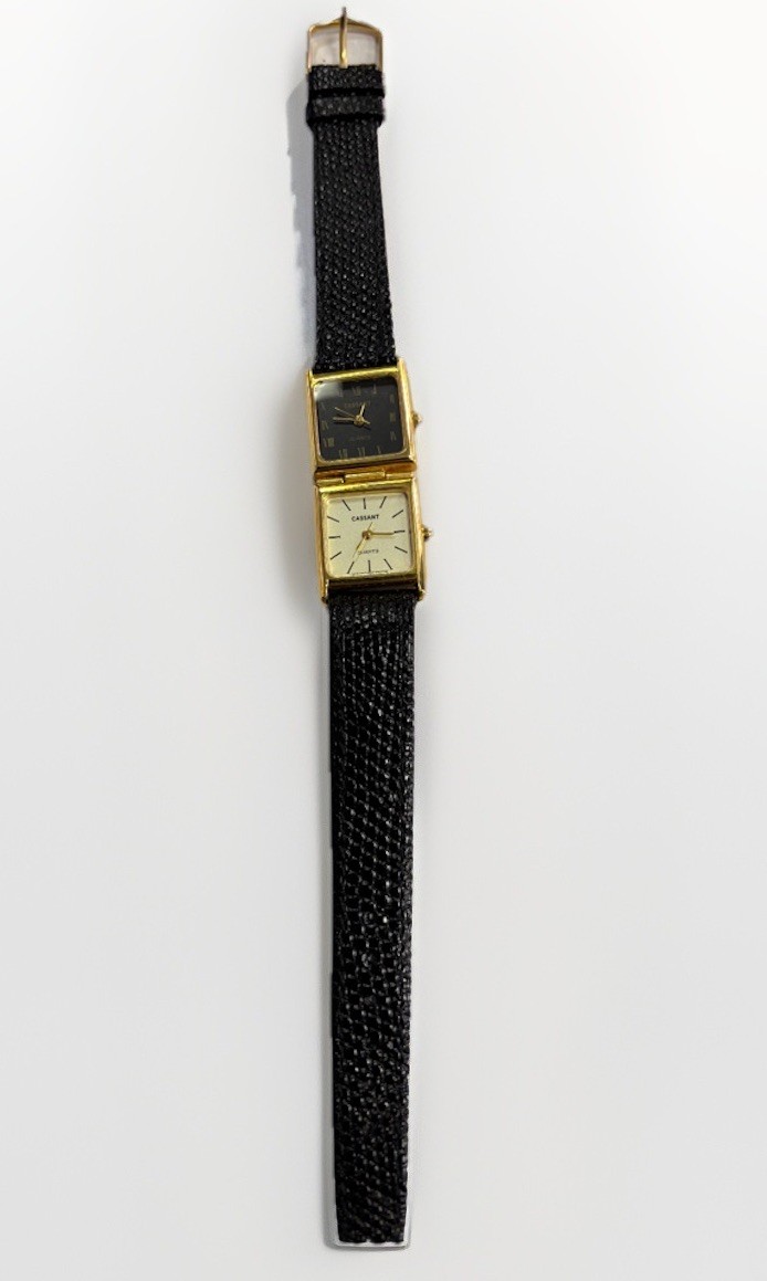 Vintage Cassant Dual Time Quartz Ladies Watch Ivory And Black Dial 18 x 38mm