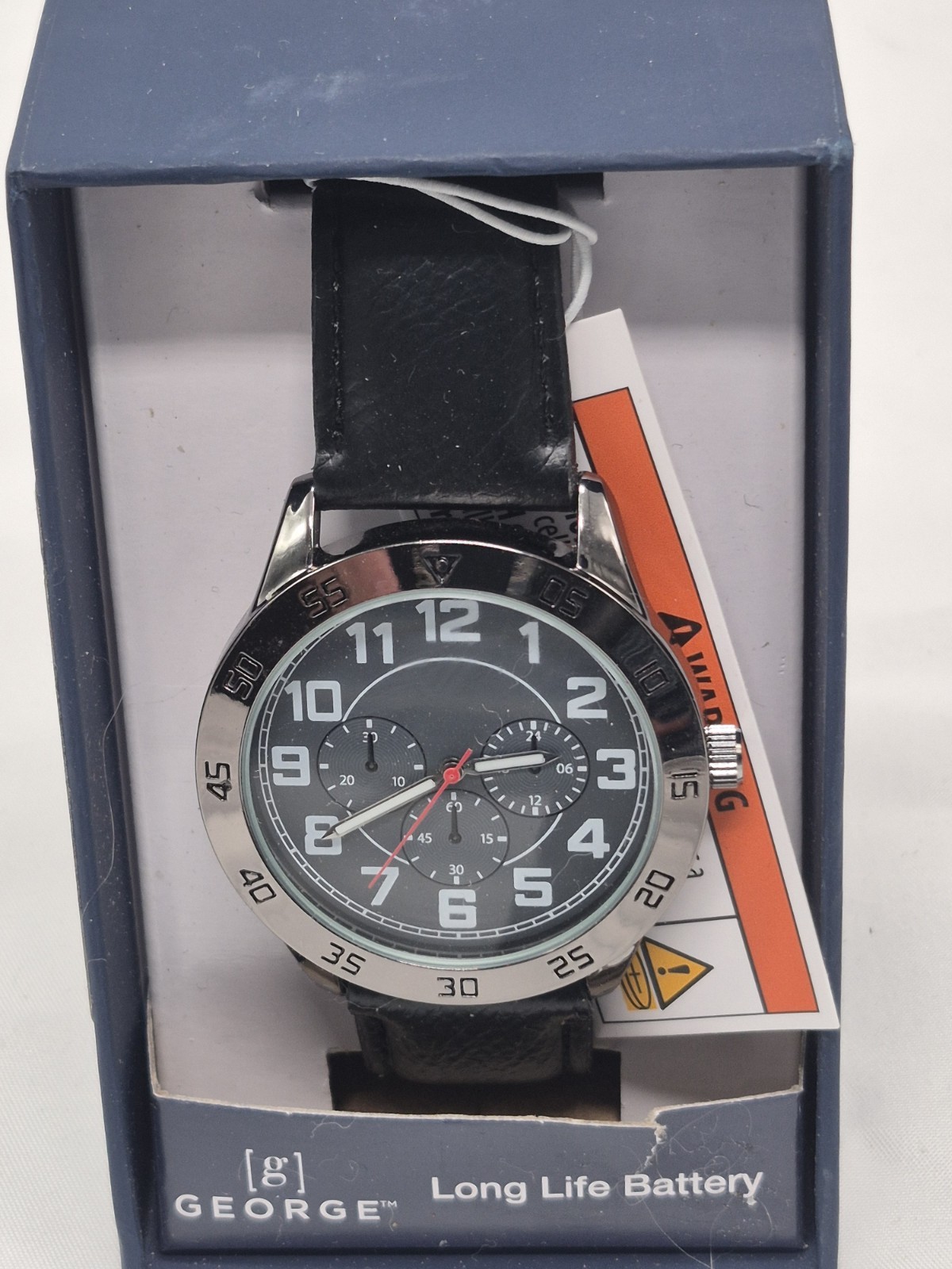 GEORGE Men’s Quartz Analog Watch 40-43.9mm Gray Dial Black Leather Strap Box
