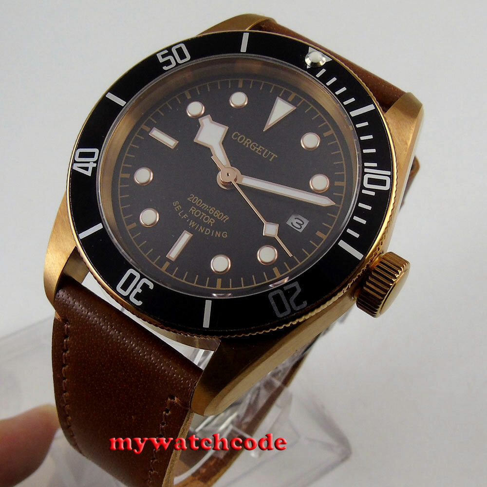 41mm CORGUET Black Sterile Dial NH35A 8215 Sapphire Glass Automatic Mens Watch