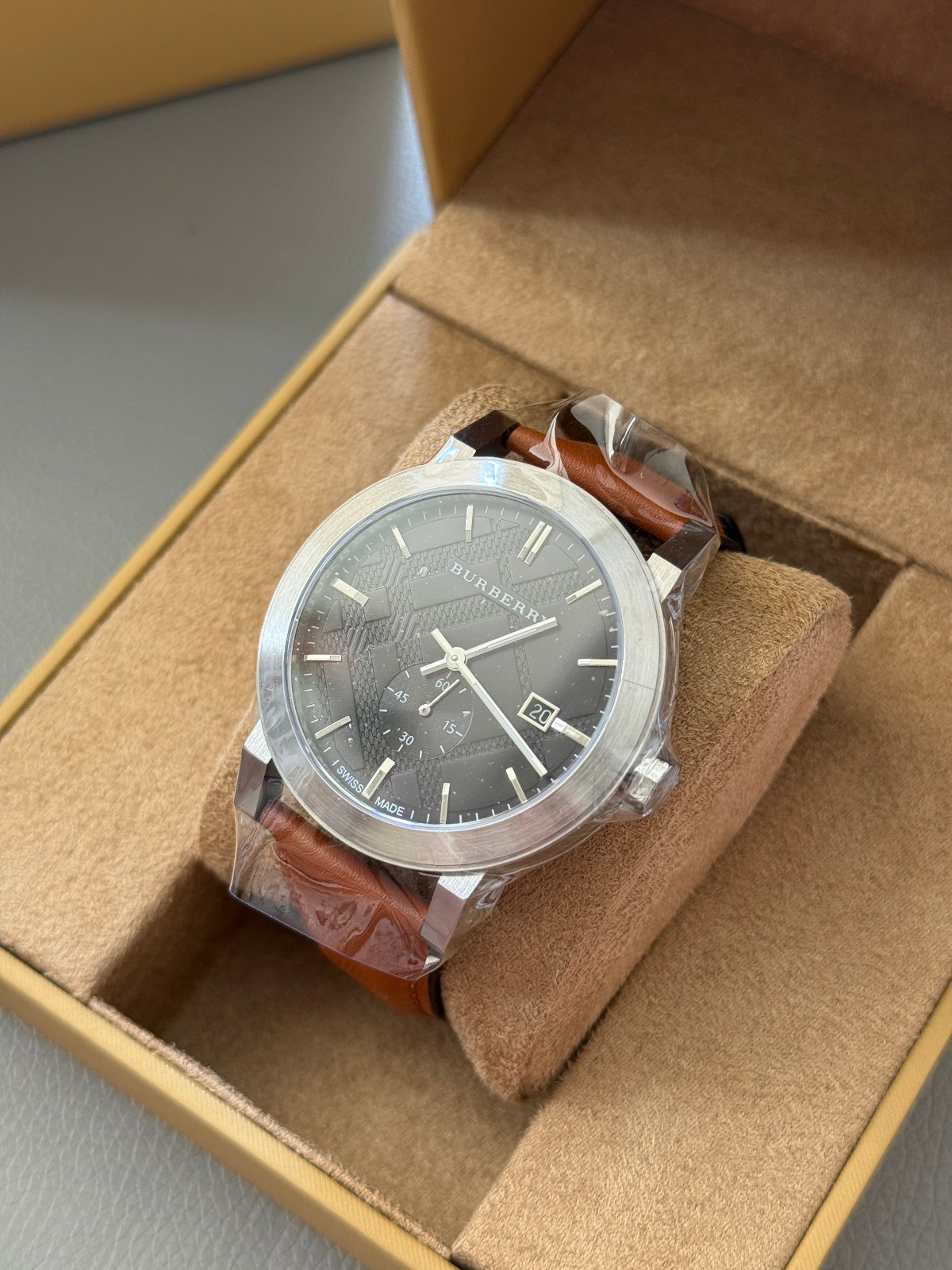 Burberry BU9905 The City 42mm Silver Case Brown Leather Strap Men’s Watch