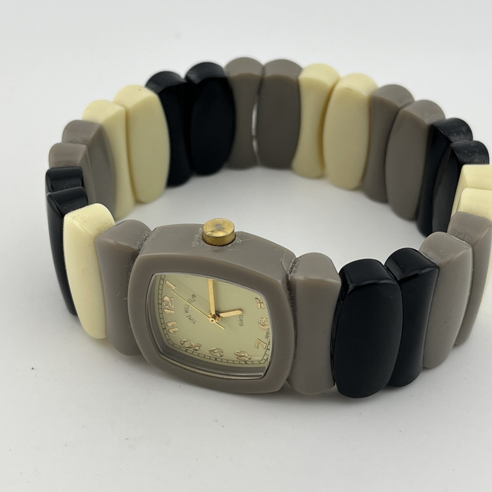 Time Will Tell New York Watch Ivory Black Gray 29mm Case 8″ Band- New Battery