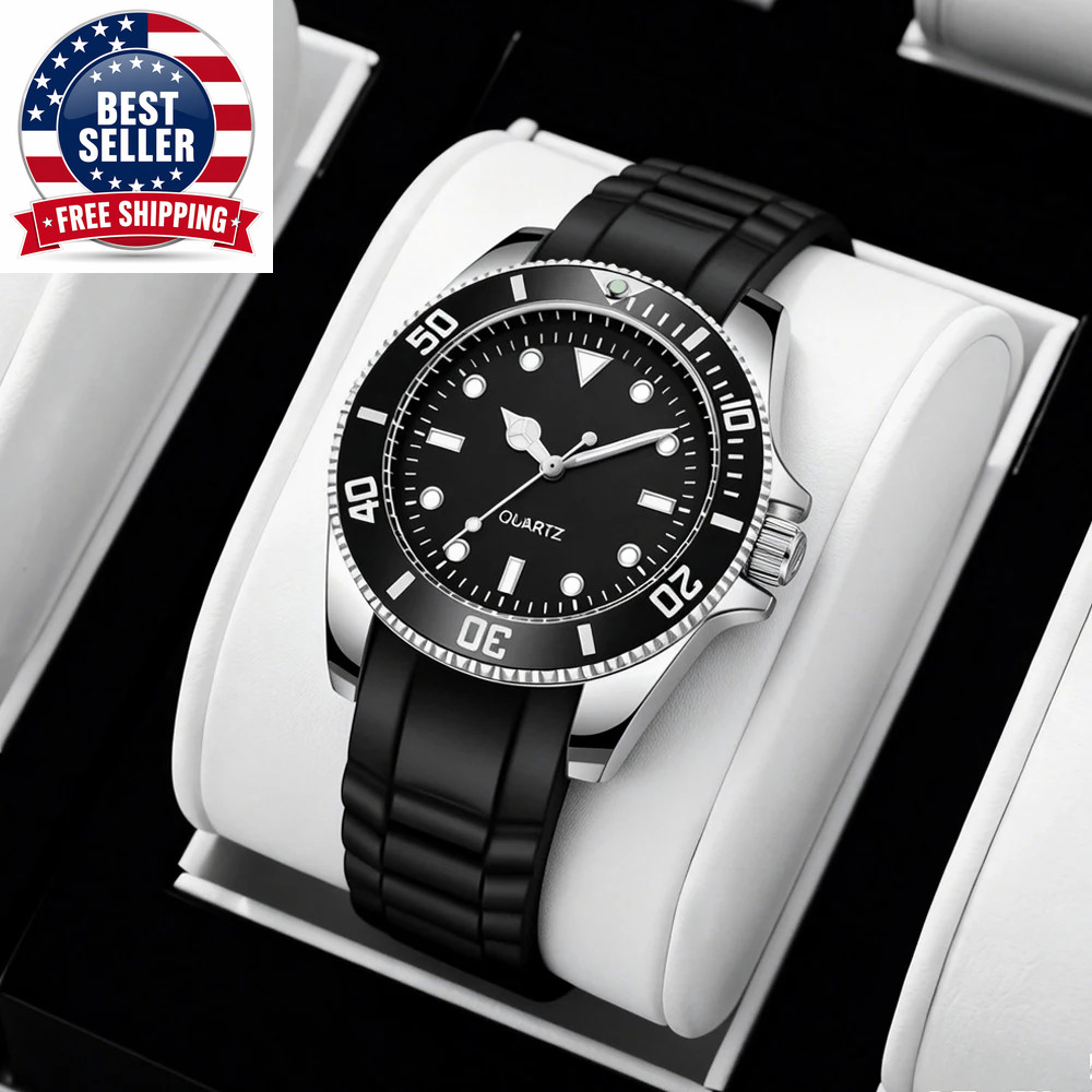 40Mm Quartz Analog Watch with Quartz Movement No Logo Rotating Bezel Rubber Stra
