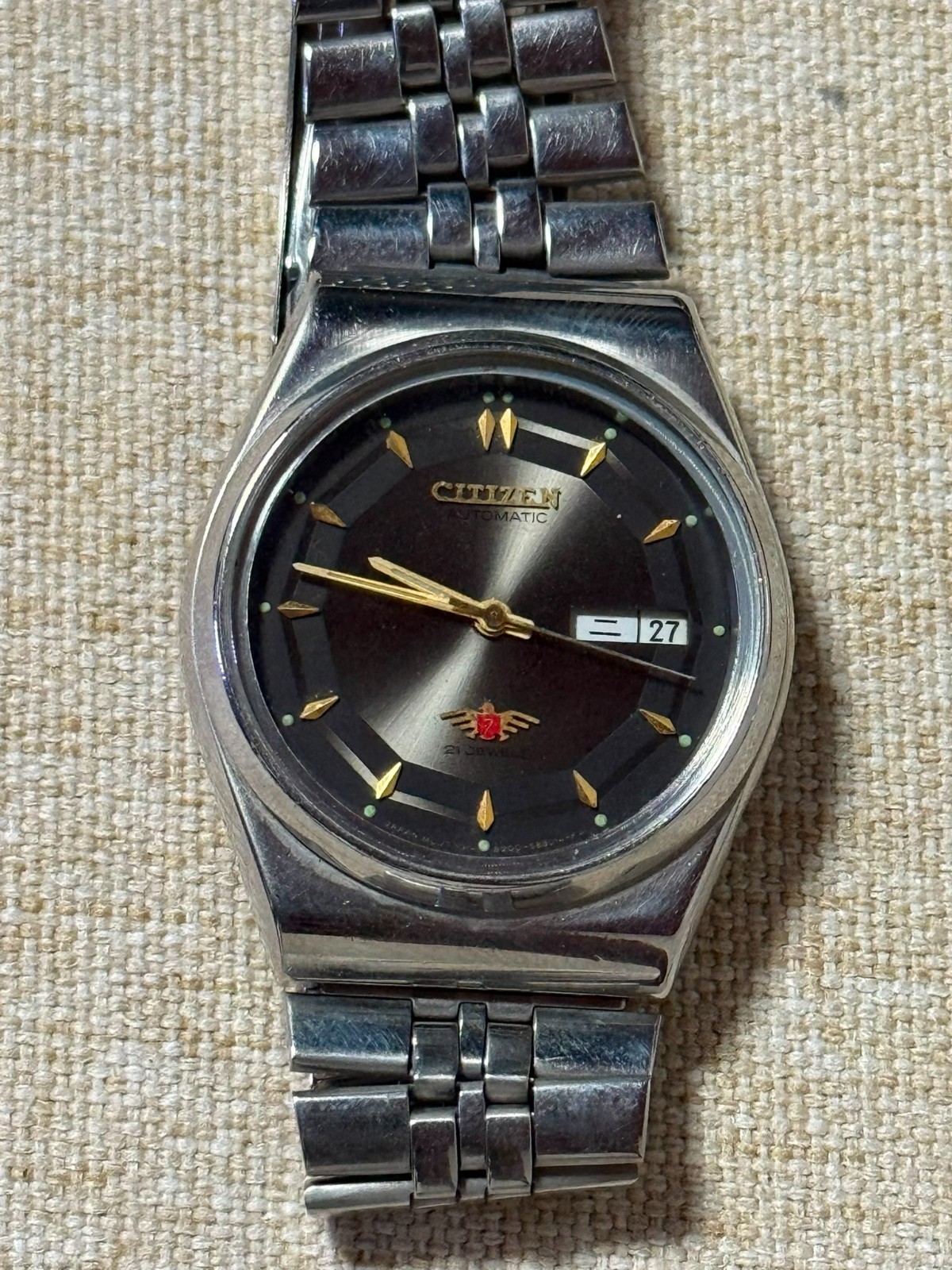 Vintage Citizen Eagle 7 Automatic 21 Jewels Black Dial Day Date Japan Watch JDM