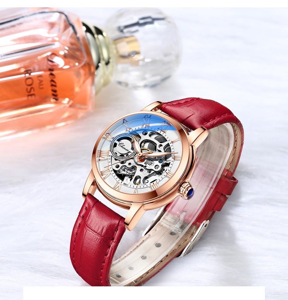 CHENXI Women’s Gril Female Hollow Out Roman Numerals Automatic Mechanical Watch