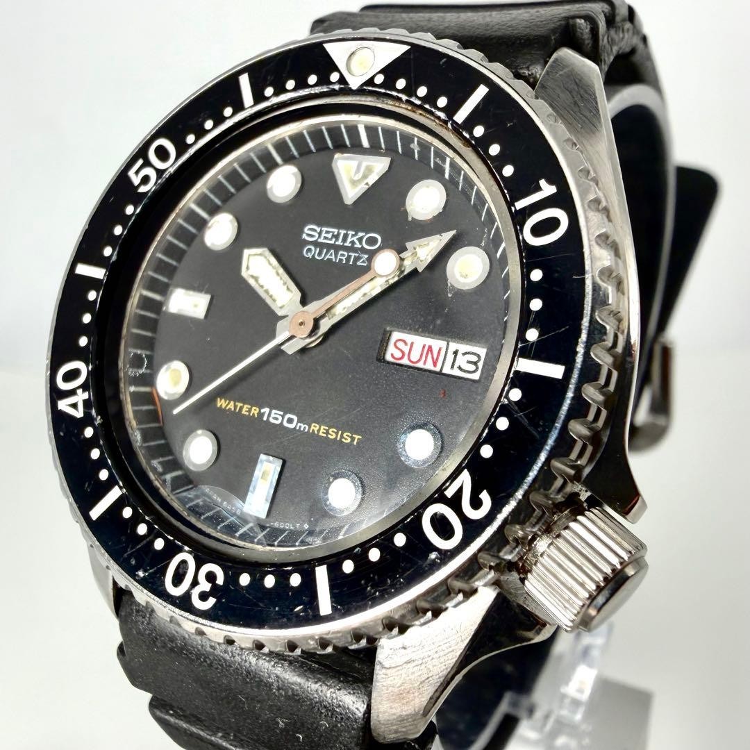 Vintage [N MINT] SEIKO Diver 6458-6000 38mm Black Day Date 150m Qz Mens Watch JP