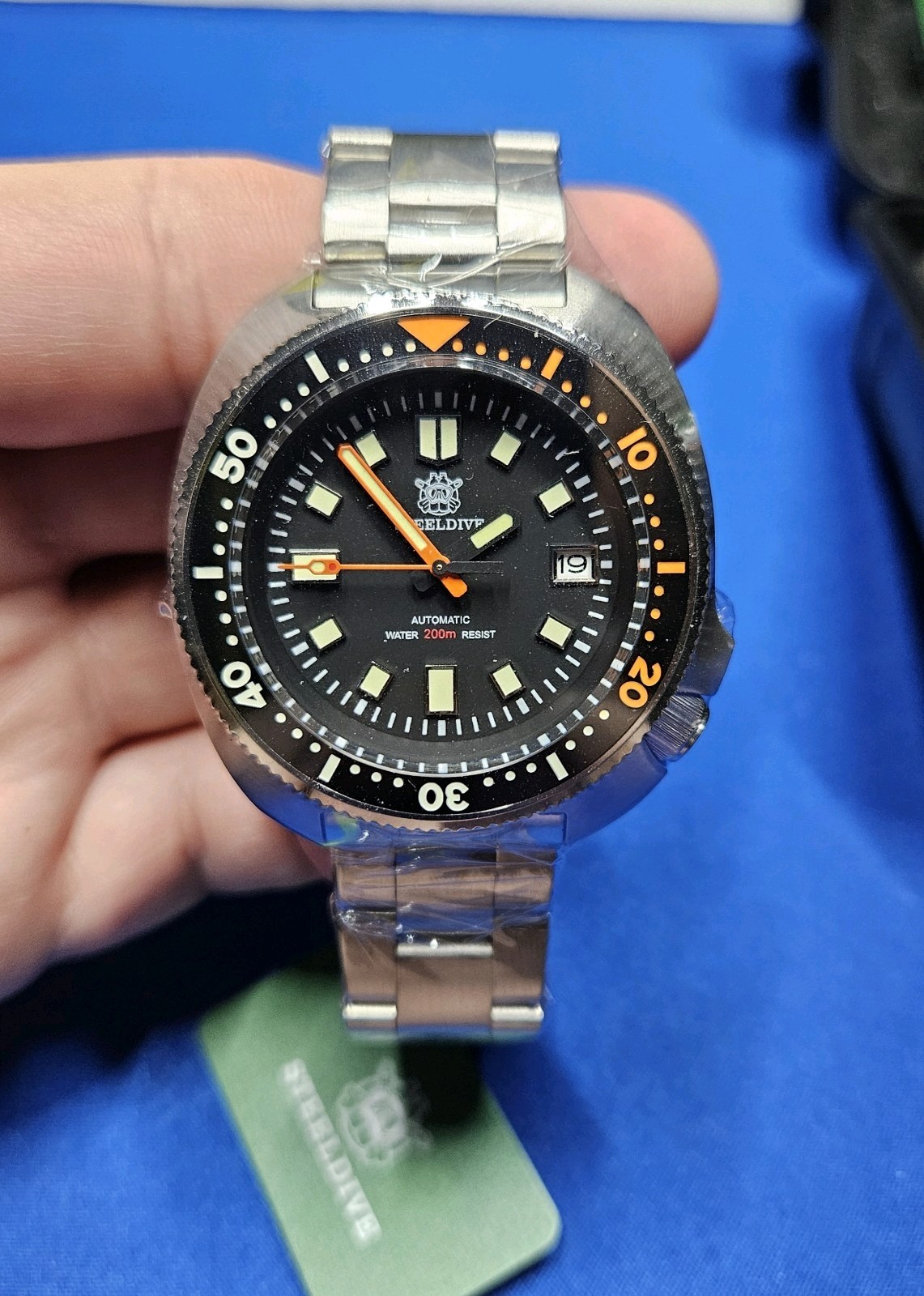 Steeldive SD1970C Turtle Captain Willard NH35 Seiko Sapphire Watch Black Orange