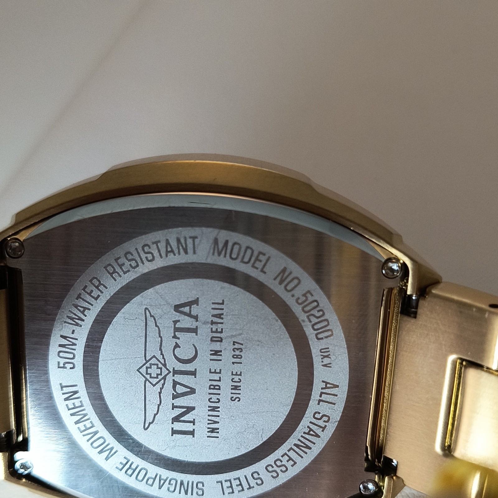 Invicta Celestial 50m Gold Dial 47mm SS Bracelet Watch w/ Box Model # AIC-50200