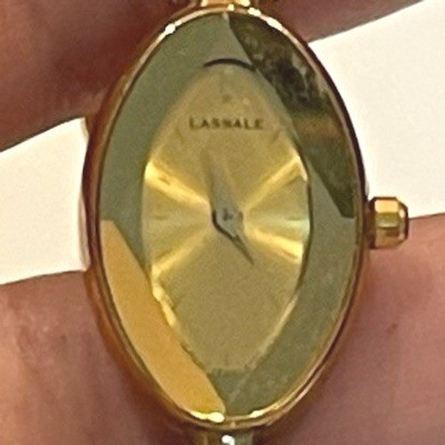 Lassale Womens Gold Tone Oval Face Dress Watch Geometric Link Bracelet Vintage