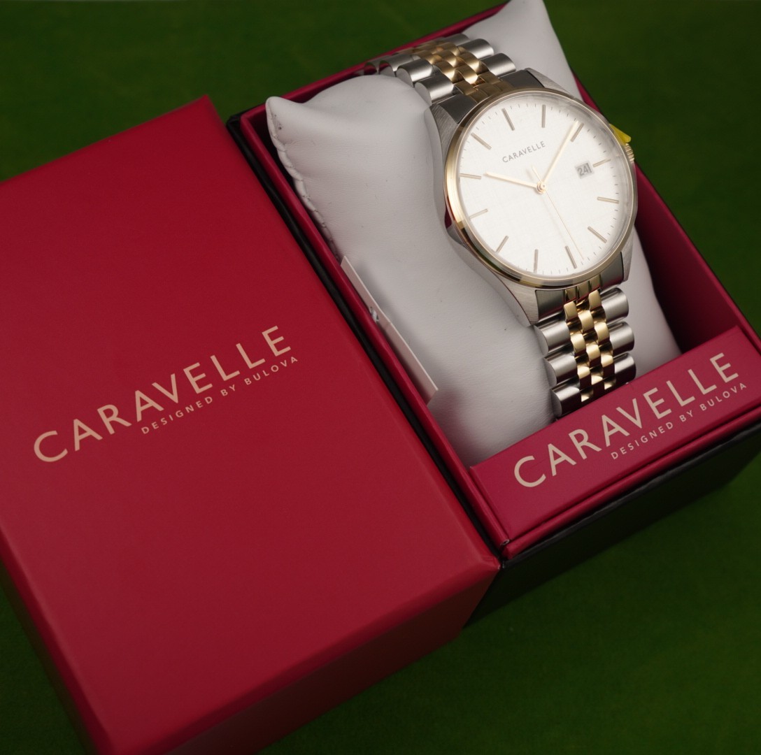 CARAVELLE By BULOVA classic white dial two tone – gold/silver – quartz watch