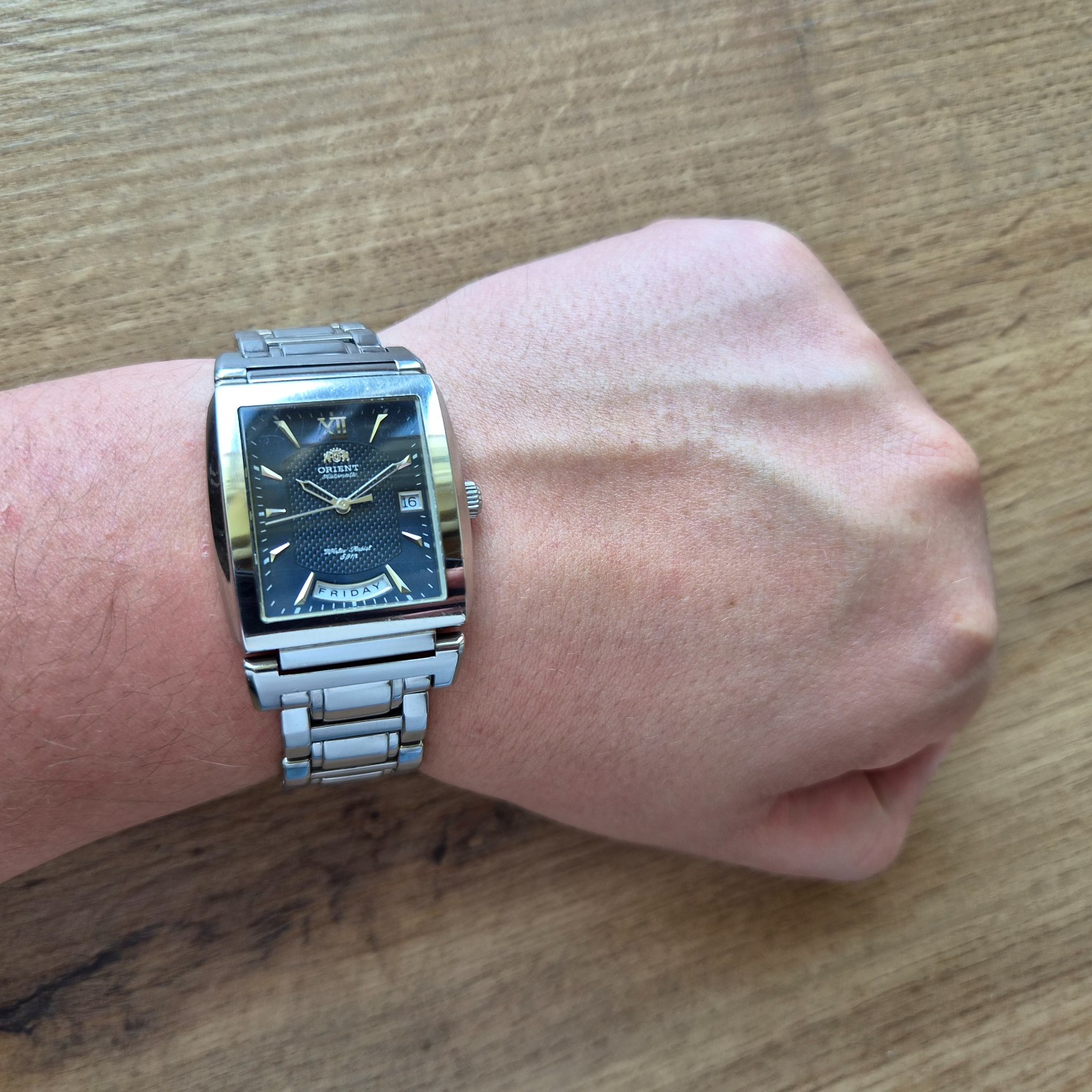 Orient President square watch Day date Automatic mechanical Japan blue watch
