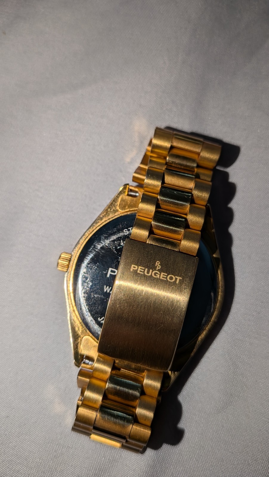 Peugeot 14K All Gold Plated Day Date Roman Numerals Man’s Watch 1029WT