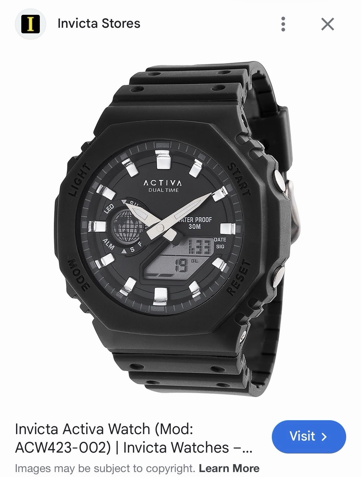 Activa Dual Time Quartz Analog/Digital Watch 44mm Black 30m Strap acw423-002