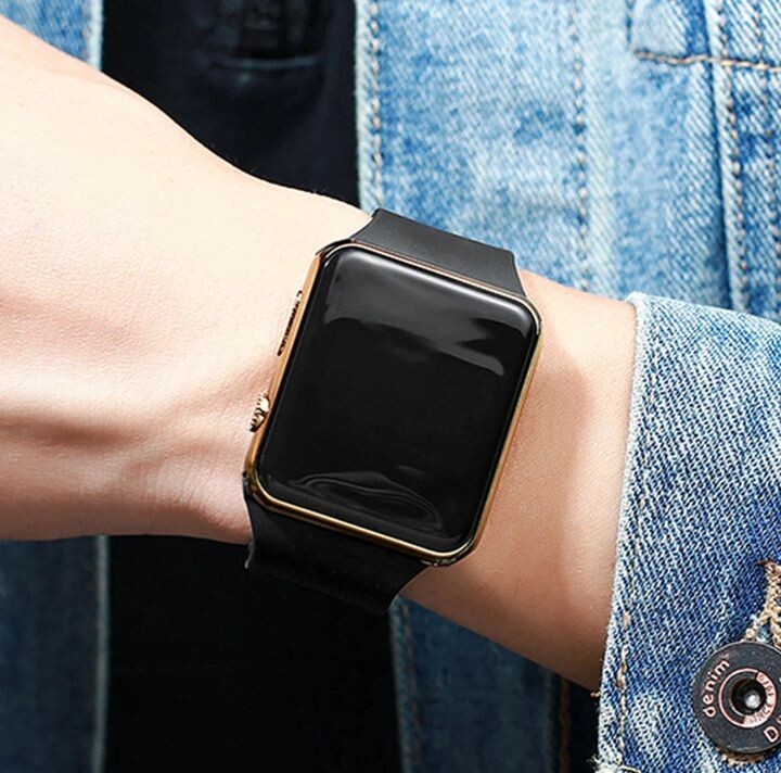 |1pcs black plastic strap fashionable square dial electronic watch|