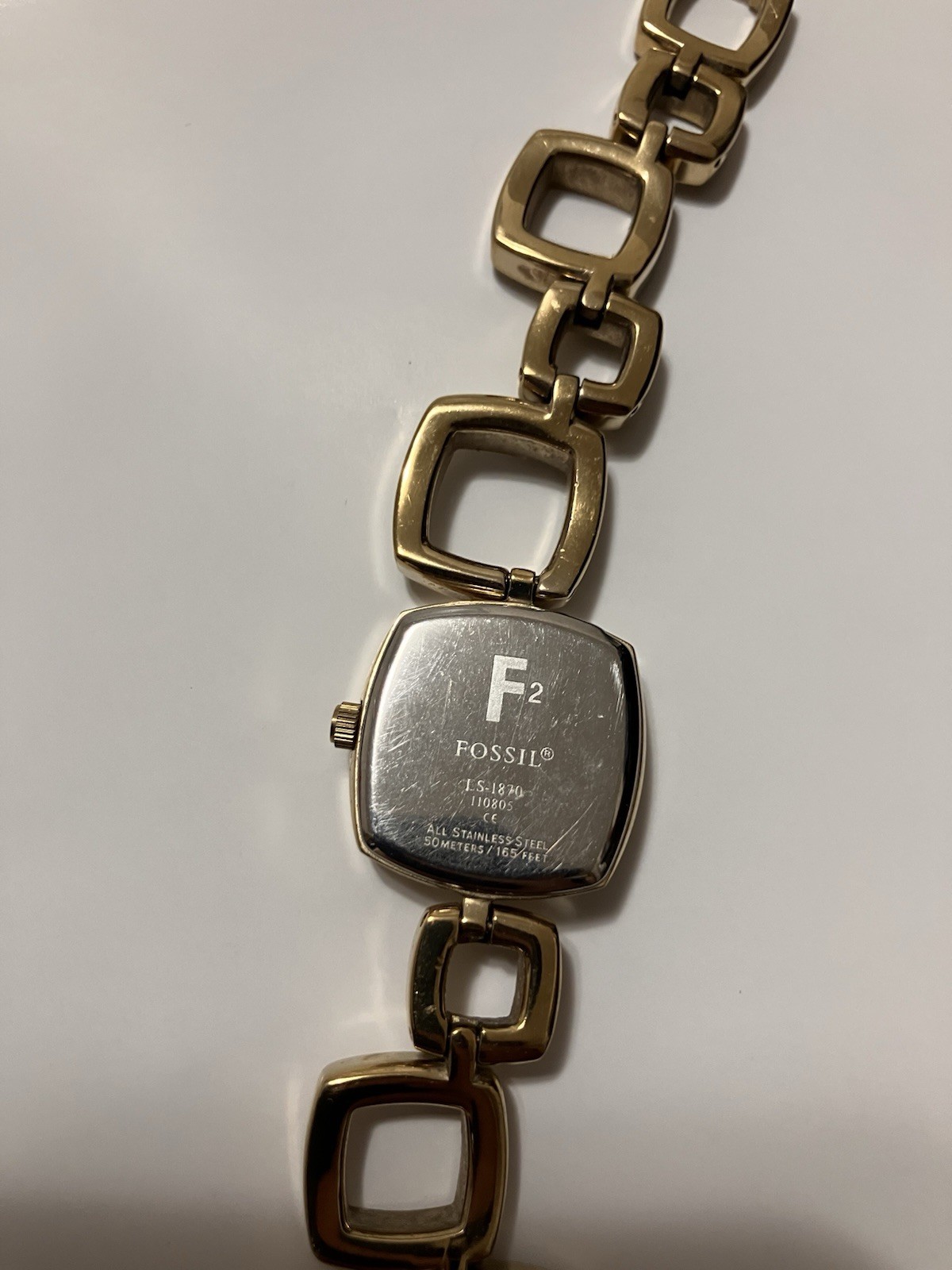 Fossil F2 Women’s Quartz Square Watch Gold Bracelet Silver Dial 50m