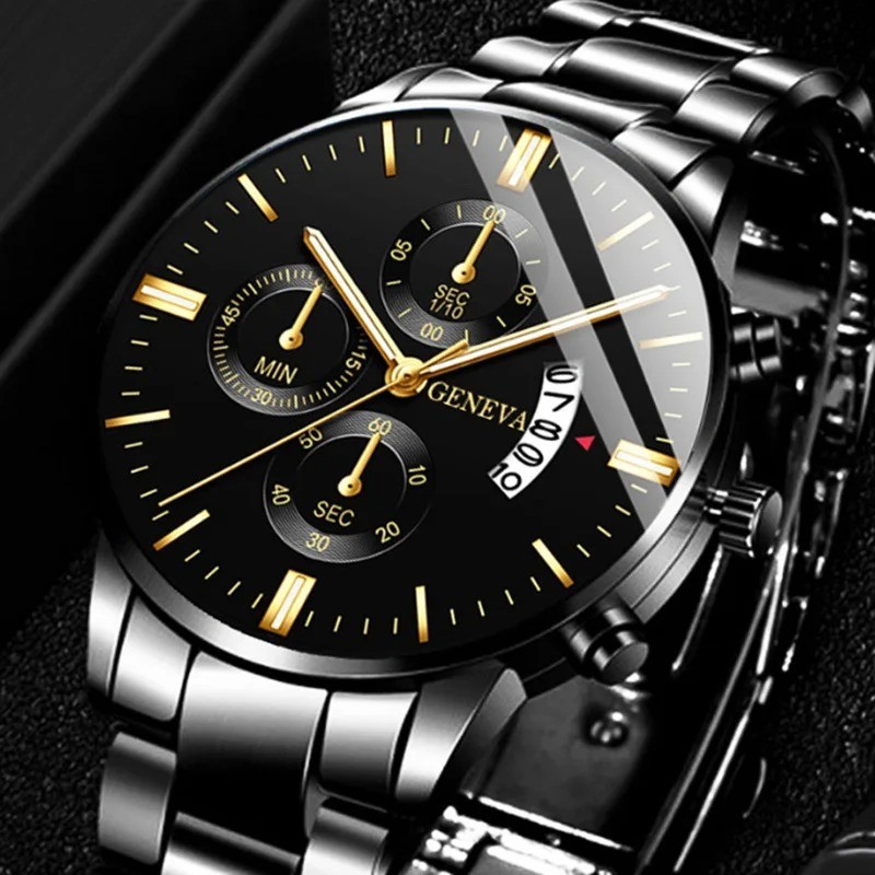 Luxury Stainless Steel Men Calendar Quartz Watch Fashion Business Wristwatch