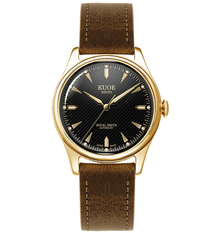 KUOE KYOTO Royal Smith 90-006 Automatic Black Waffle Dial Gold Case 35mm