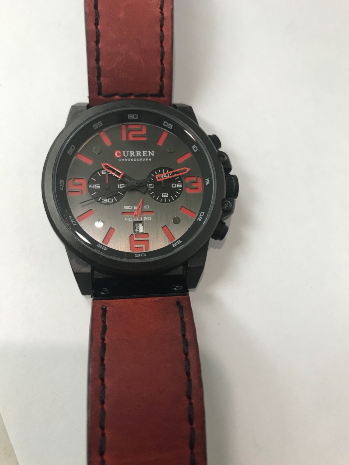Curren Casual Sport Watch Men Luxury Stainless Steel Burgundy Band