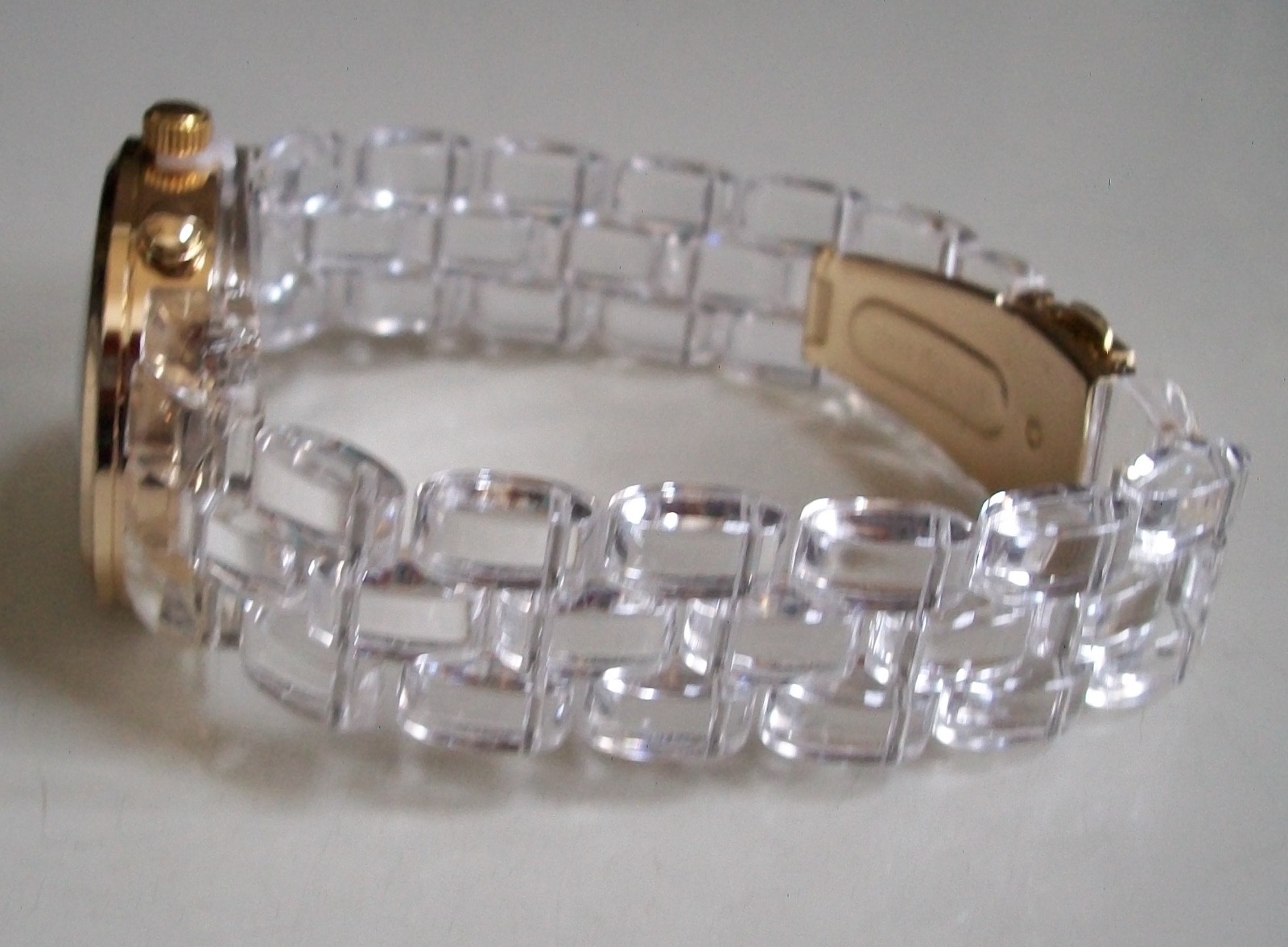 Women’s Fashion Clear & Gold Finish Boyfriend Geneva Casual Wrist Watch