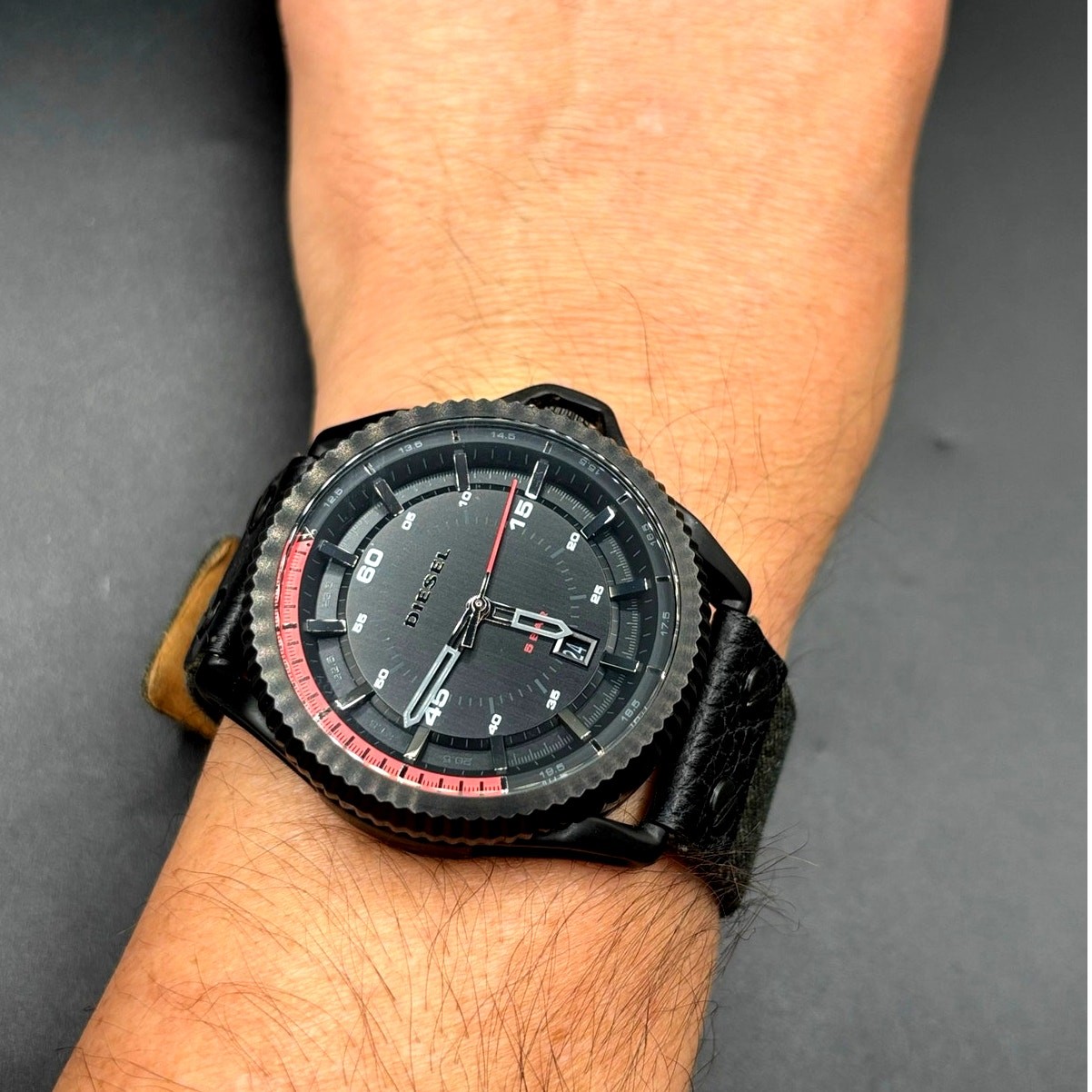 Diesel Rollcage DZ1728 Black Dial Canvas Leather Men’s Watch 46mm