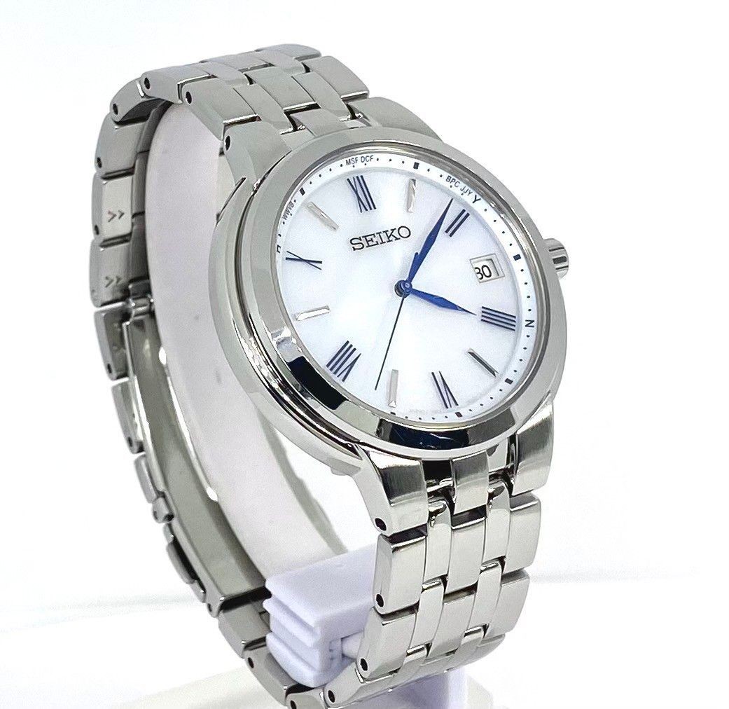 SEIKO Radio Solar Men s Wristwatch JIS Class 1 Magnetic Resistance White Dial Bl