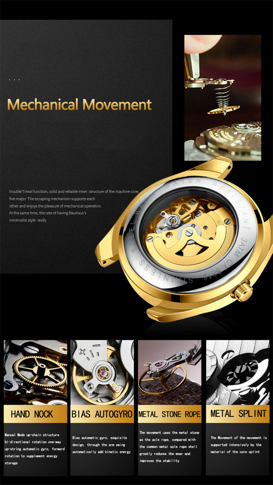 CHENXI Men Mechanical Automatic Stainless Steel Hollow Business Wrist Watches