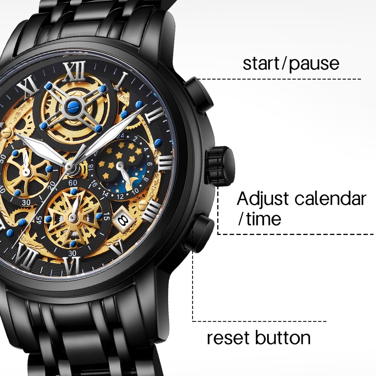 Classic Men Watch Stainless Steel Quartz Luminous Wristwatch Business Waterproof