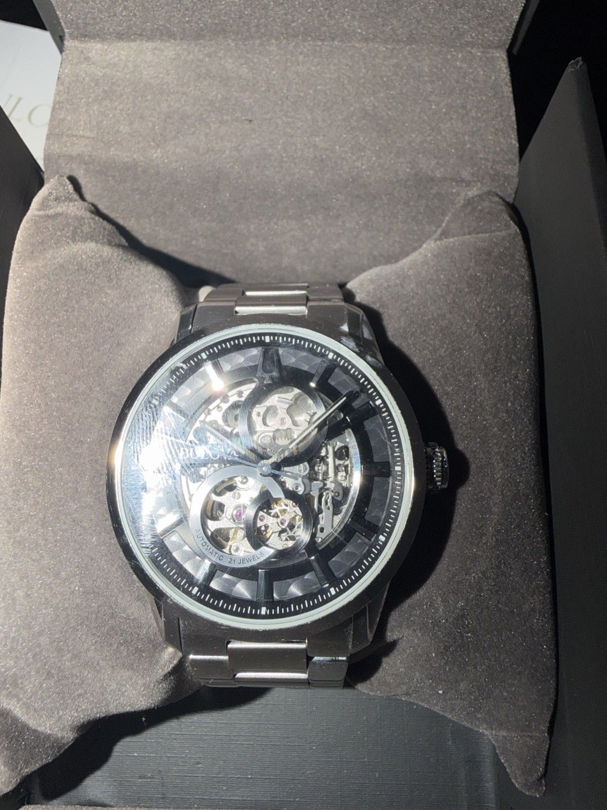 Bulova Men’s Skeleton Dial Automatic Watch Stainless Steel Bracelet Box/Manual