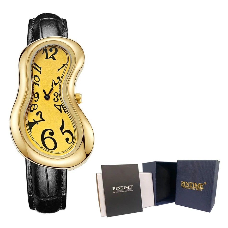Y2K Men Women Crash Melting Twist Watch Genuine Leather Creative Wristwatch Gift