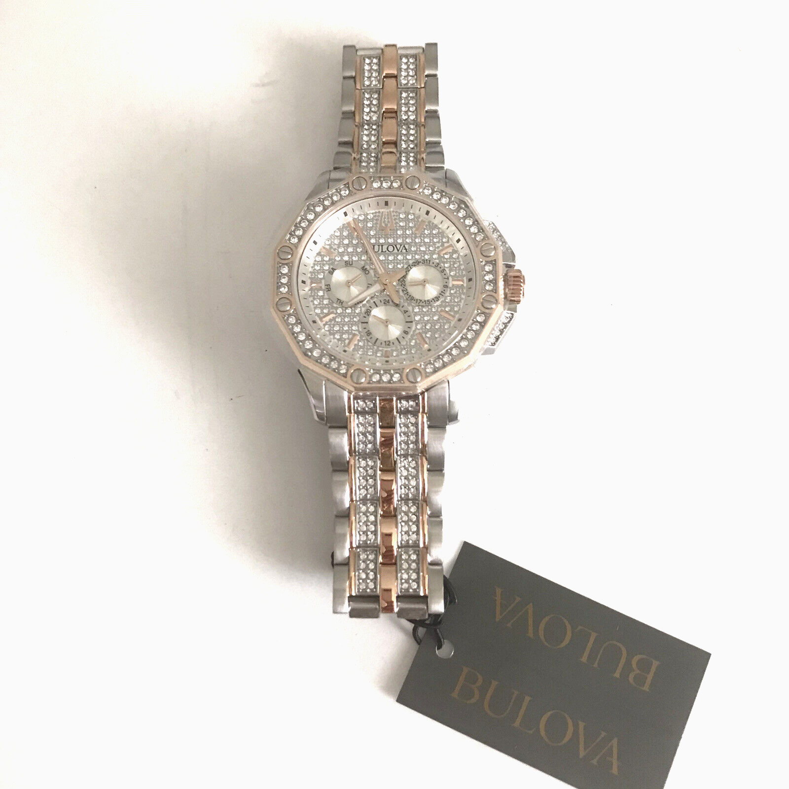 Bulova octava Men’s Watch two tone silver and rose gold Swarovki crystal 98C133