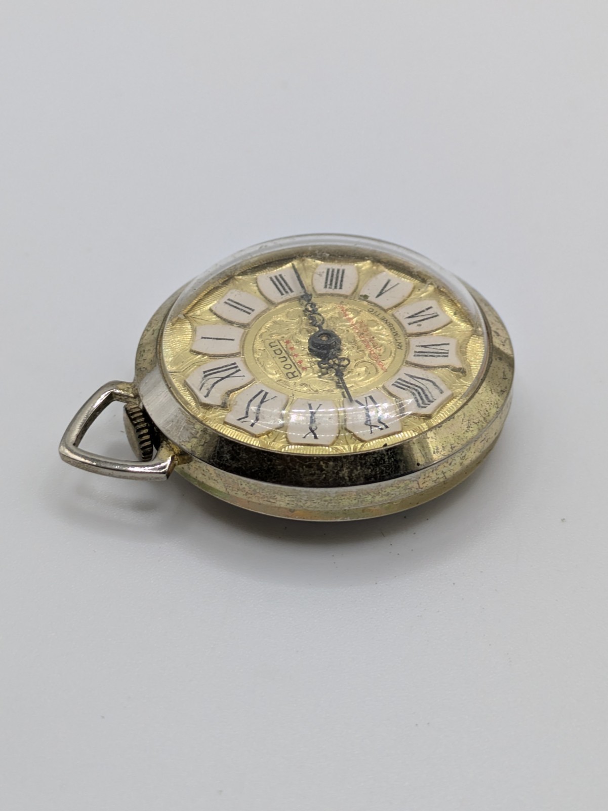 Rouan De Luxe 1 Jewel Manual Wind Swiss Pendant Watch Untested Parts 33.6mm