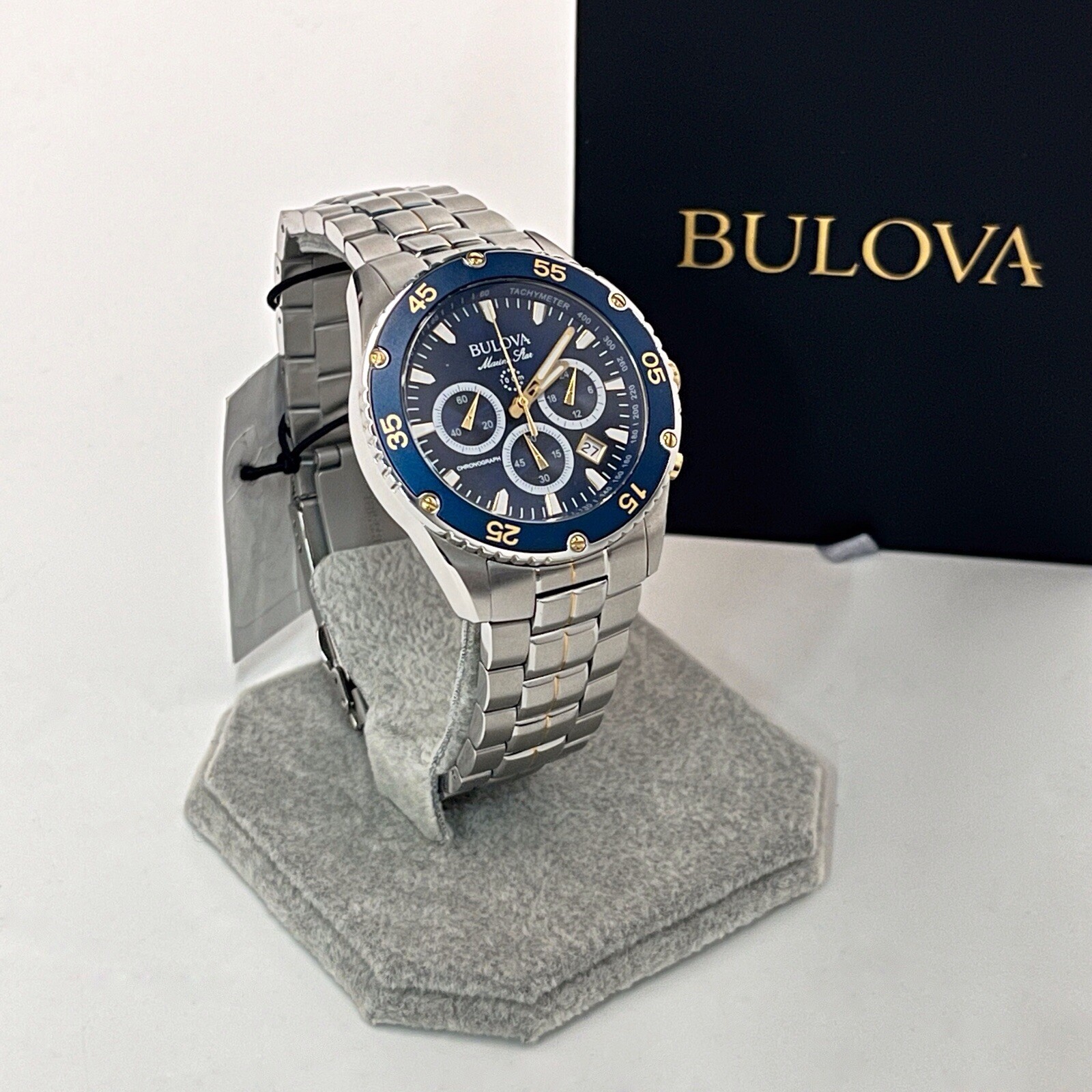 Bulova Marine Star 98B400 Blue Dial Stainless Steel Chronograph Men’s Watch New
