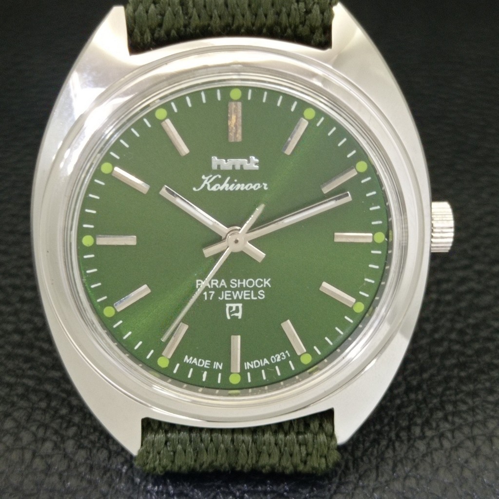 INDIAN VINTAGE HMT KOHINOOR HAND-WINDING MENS GREEN COLOR DIAL WATCH a440975-1