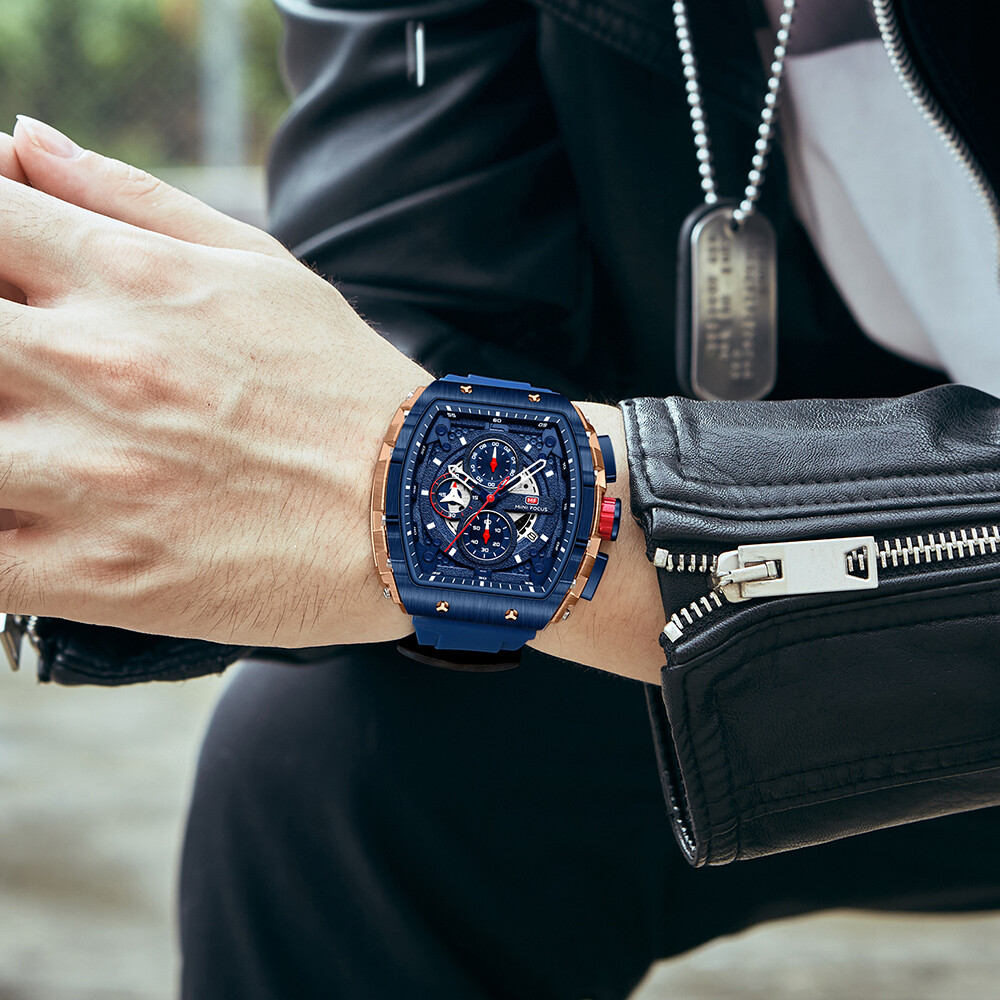 MINI FOCUS Men Watch Silicone Rectangle Date Wristwatch Military Boy Sport Watch