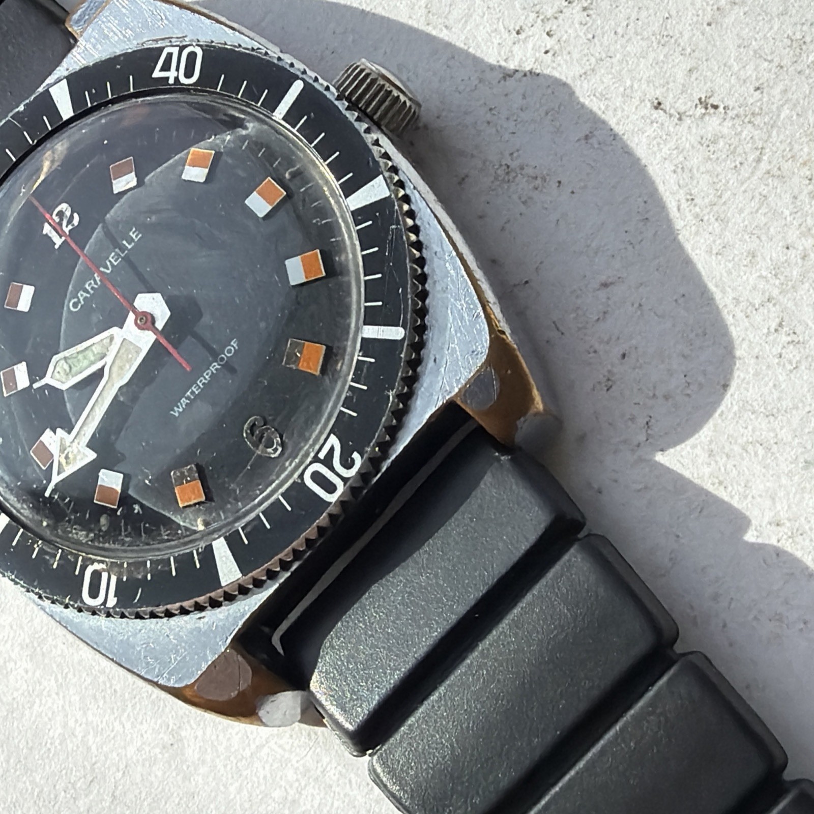 AS53 CARAVELLE VINTAGE DIVER Black Bezel Orange-Black Dial WATERPROOF Running**