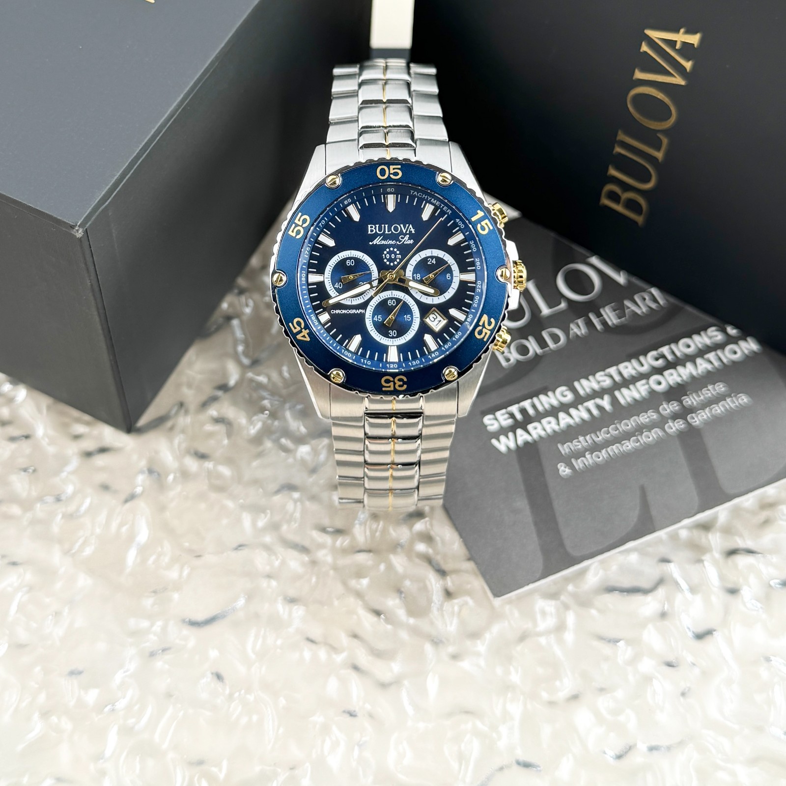 Bulova Marine Star Quartz Two-Tone Stainless Steel Blue Dial Men’s Watch 98B400